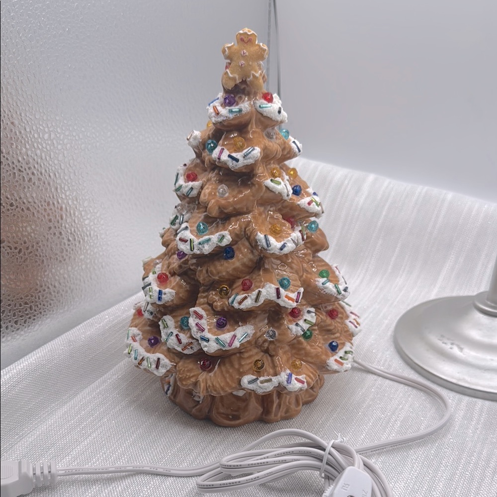 Gingerbread Christmas Tree with Multicolor Lights vintage handmade 9”X6”